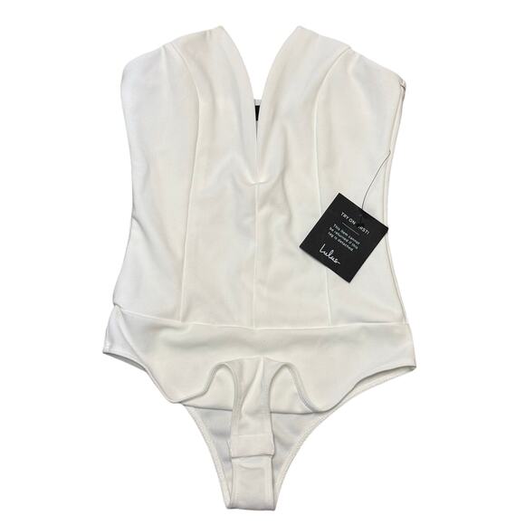 Lulus White Strapless Deep V Bodysuit – Size Small - Picture 6 of 8